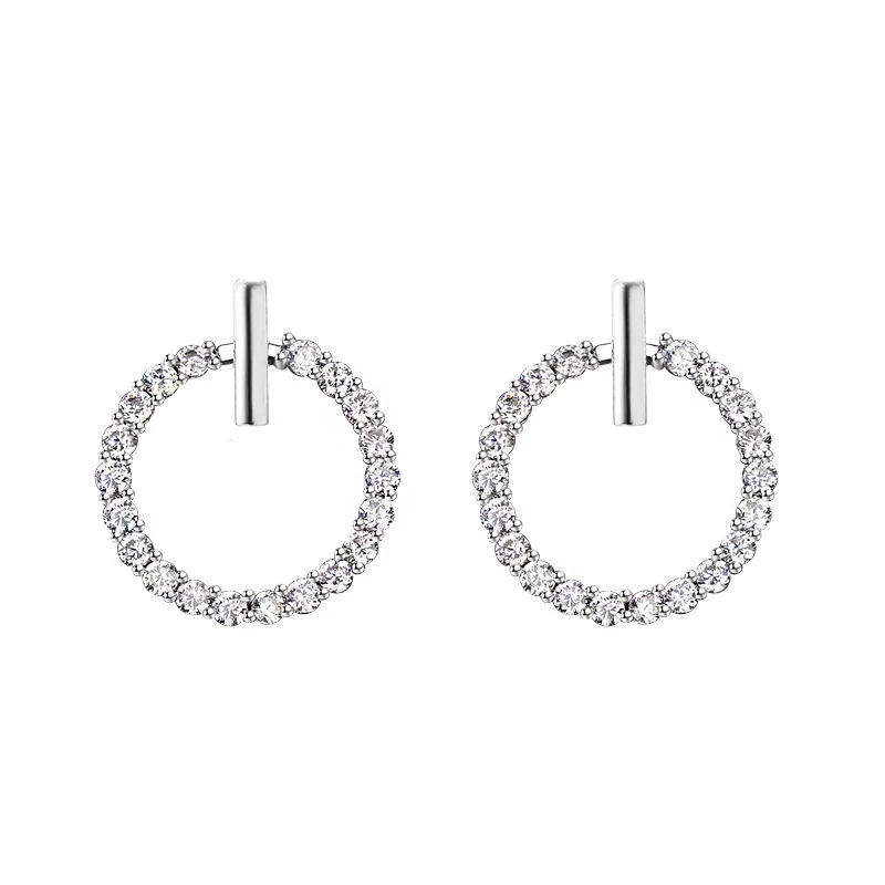 Boucles d'oreilles rondes géométriques en argent 925 pour femmes, nouvelle délicate, aiguille en cristal strass, beaux bijoux de fête: Couleur or jaune pâle