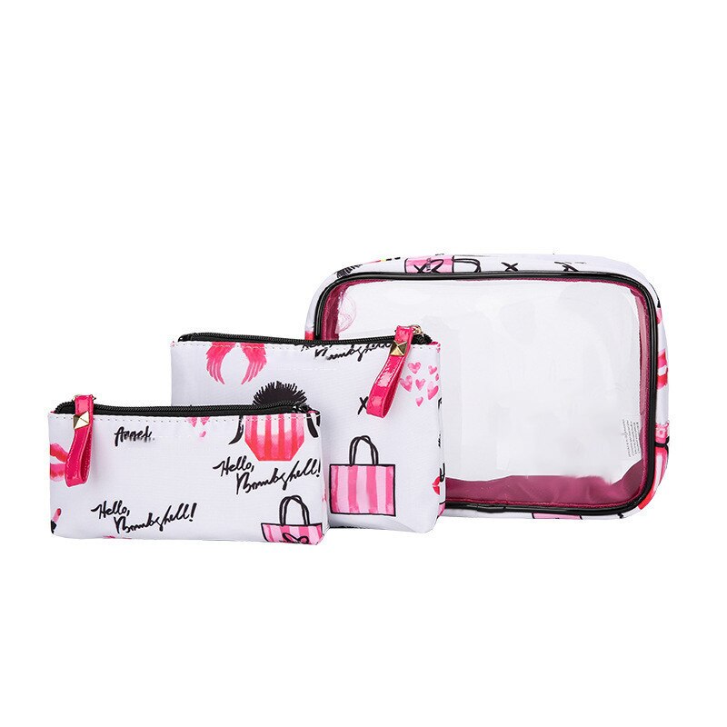 3Pcs di Corsa Trasparente di Immagazzinaggio Del Sacchetto di Trucco Borsa Da Viaggio Borse Da Toilette Per Le Donne della Chiusura Lampo Impermeabile di Grande Capienza Multifunzione: 05 white