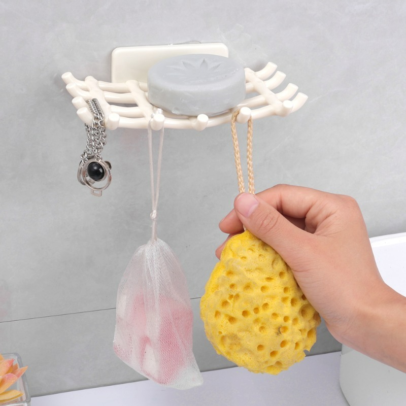 1/5x Soap Bar Holder for Shower Wall Mounted Soap Drain Holder with Hooks Self-Adhesive Storage Dish Bathroom Kitchen Racks