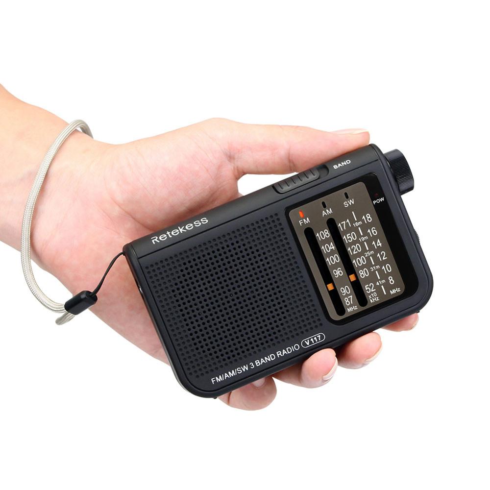 V117 Portable 3 Band Radio AM FM Small Emergency Transistor Radio Receiver Shortwave Battery Powered Tuner Receiver For Senior