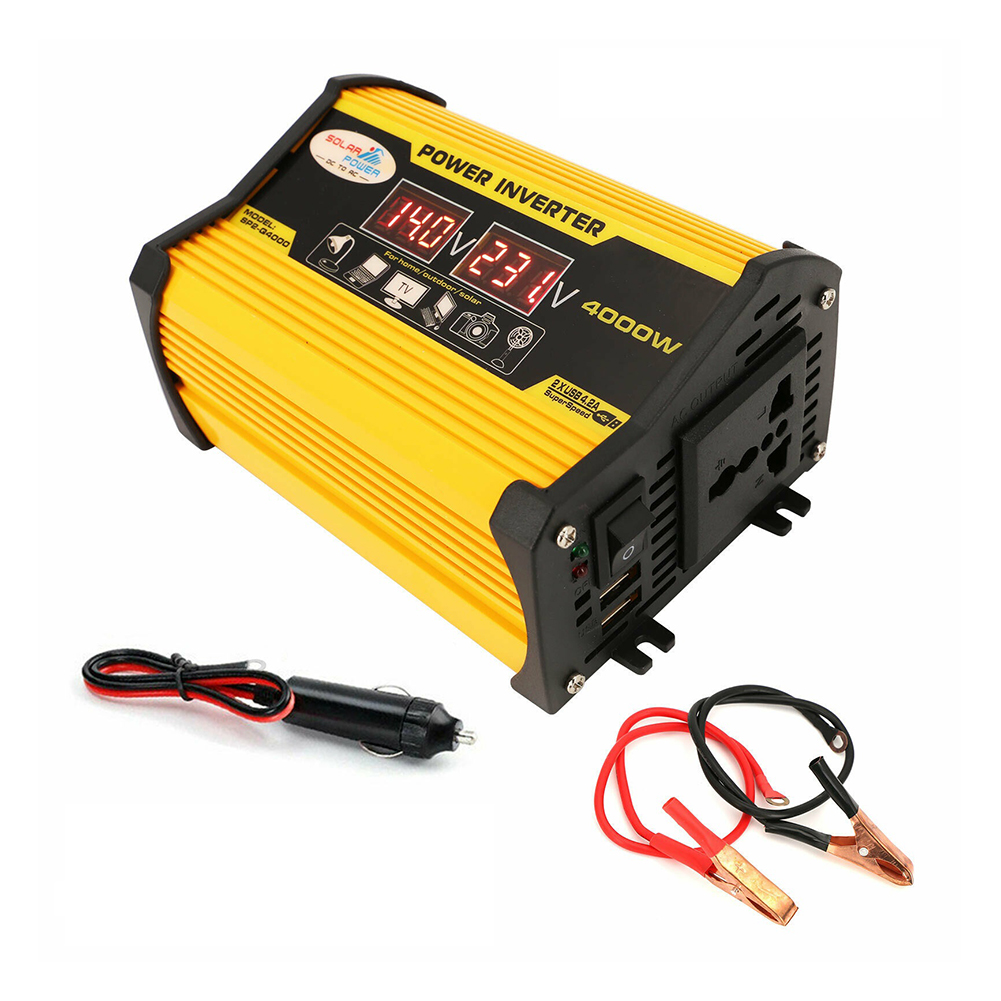 4000w auto-stroomomvormers  dc 12v naar  ac 220v 110v laadadapter omvormer dubbele 2 usb led digitale spanningsweergave auto-accessoires: Zwart