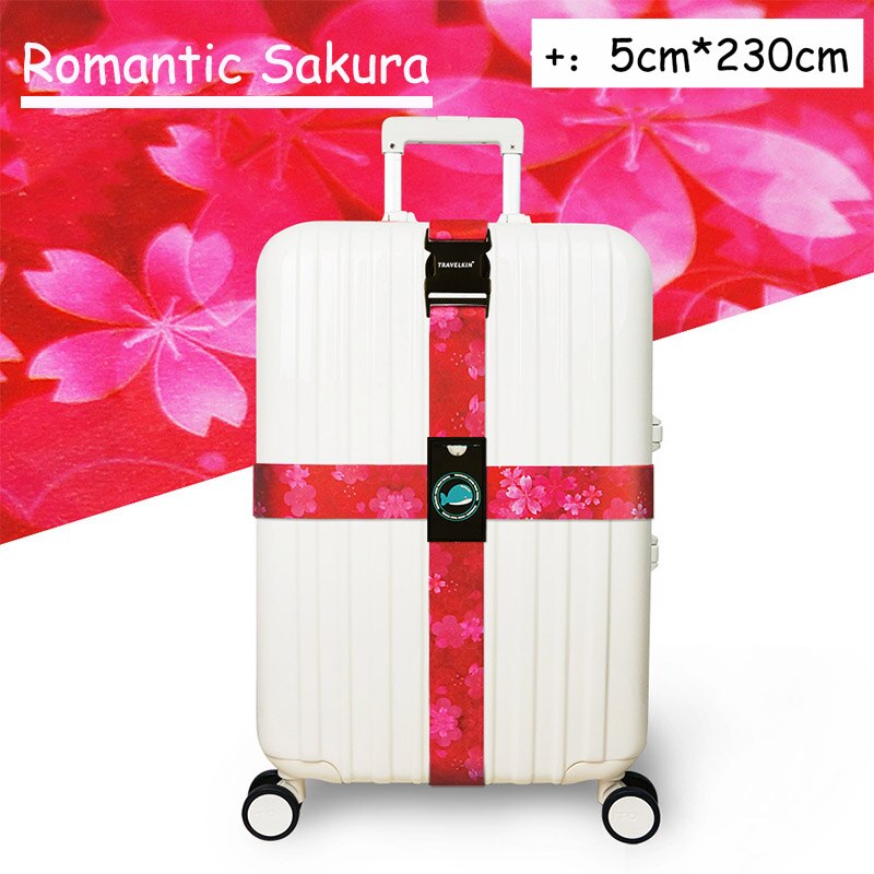Luggage Strap Adjustable Travel Cross Belt Packing Suitcase Safe Buckle rope Baggage Belt Travel Accessories Colorful Safe Strap: Romantic Sakura