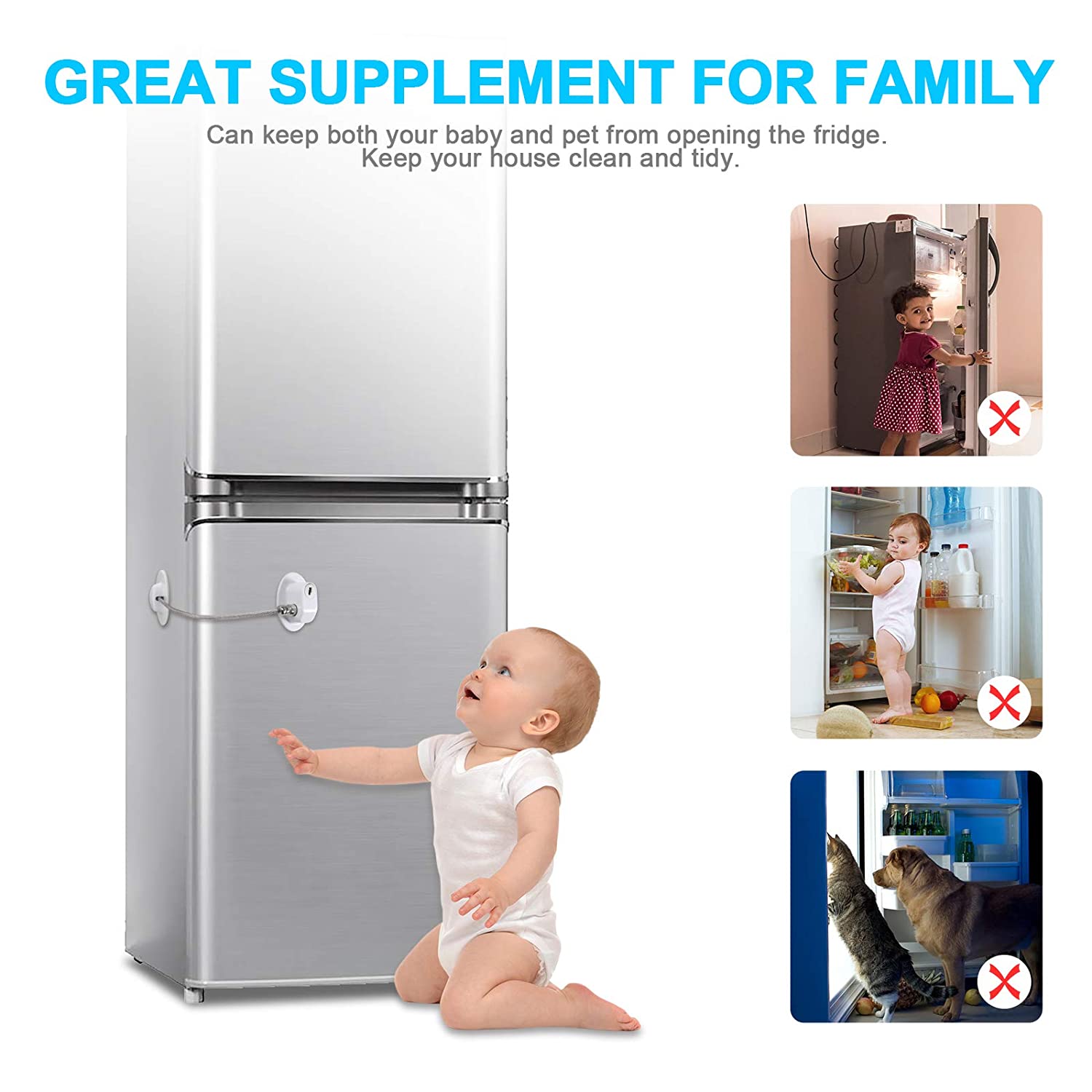 Refrigerator Lock for Children, Mini Fridge Locks for Kids, Freezer Lock, Used in Refrigerator Door, Cabinets white 1lock 2keys