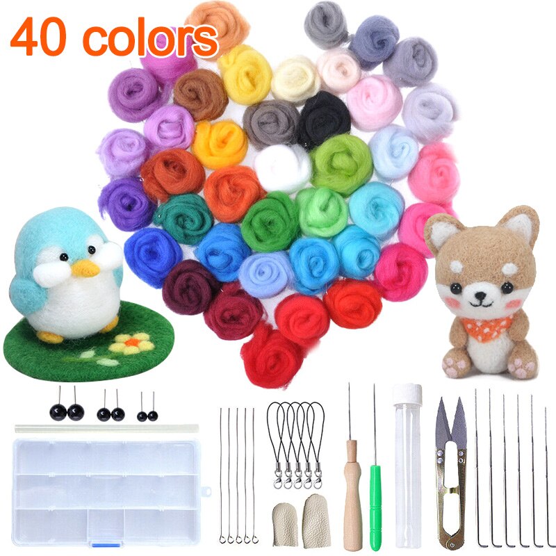 1 Set 40 Colors Wool Felt Needles Tools Needle Felting Mat Starter DIY Kit TB