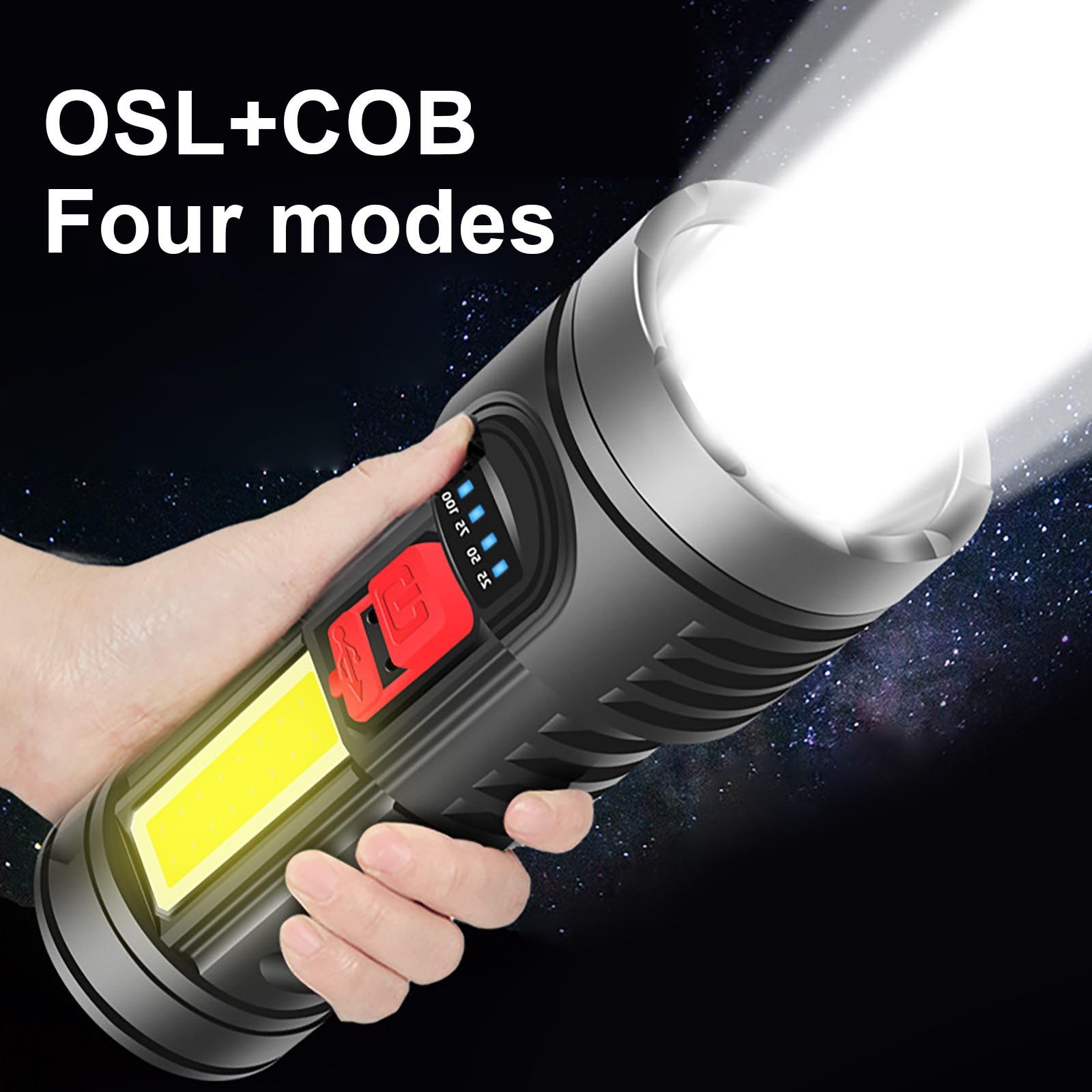 Outdoor Usb Rechargeable Osl+cob Led Flashlight Ultra Bright Torch Light 4 Modes Power Bank Torch Light Bulbs Shock Resistant