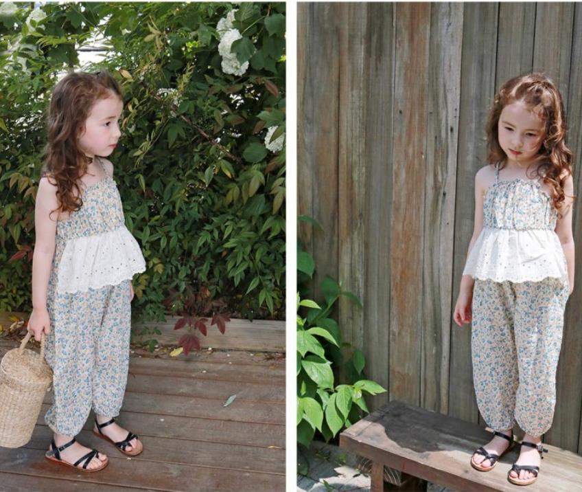 Zomer Print Overalls Meisjes Kant Patchwork Jumpsuits Kinderen Rompertjes Broek 3-12Y Ws1650