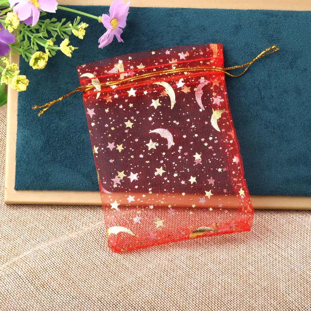 Sac en organza lune et étoile, pocommuniste multicolores pour fête de mariage, sac à bonbons, emballage de bijoux, 7x9 cm, 9x12 cm, 10x15cm, 50 pièces par lot
