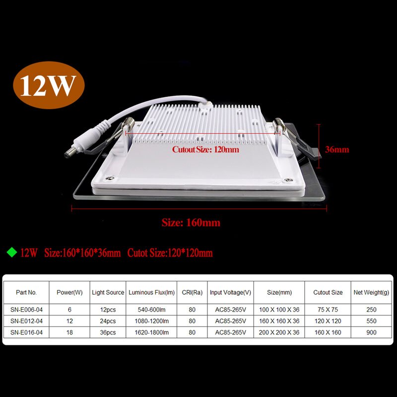 Panel de luces LED regulable para el hogar, lámparas empotradas de alto brillo, cuadradas de cristal, SMD5730, AC110V, AC220V