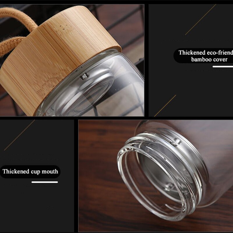 380ml 450ml Glass Water Bottles Bamboo Lid With Rope Drink Bottled For Beverages Outdoor Brief Portable Tea bottle