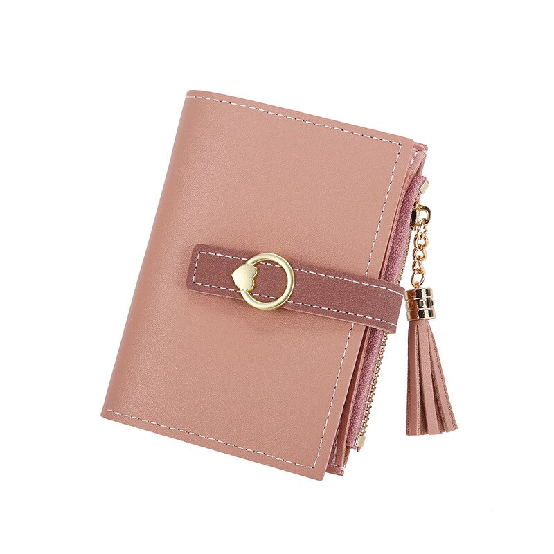 Novo fecho borla pequeno fresco zero carteira multi função bolsa de cartão curto estudante carteira por atacado bolsas crossbody: Pink