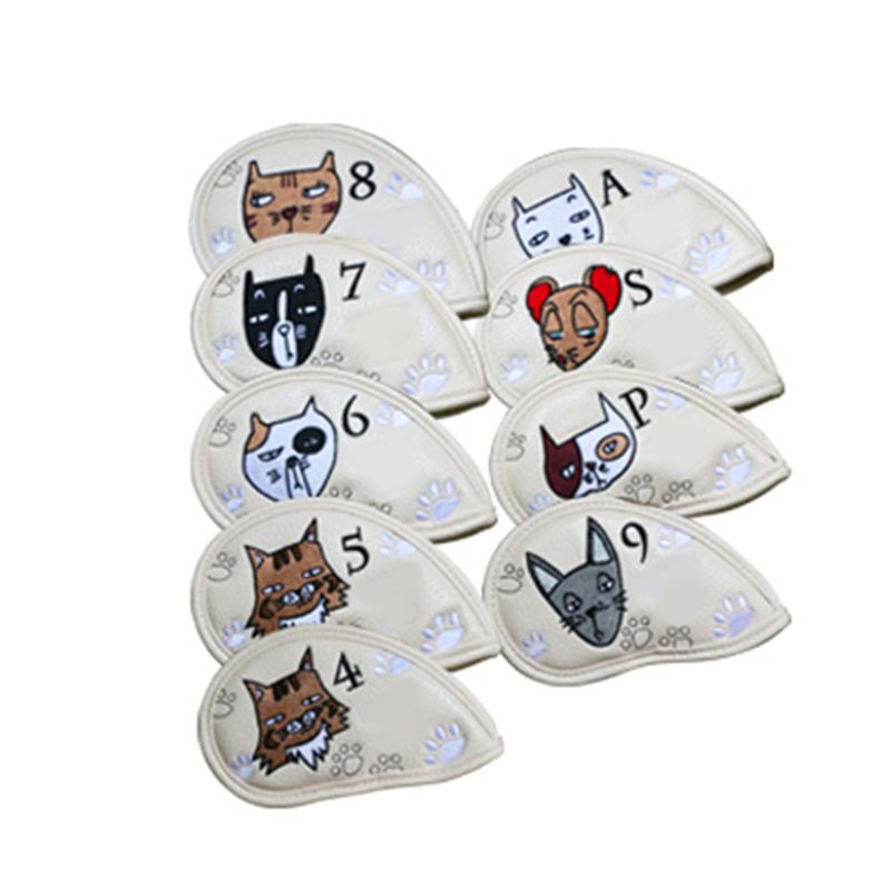 9 Pcs Portable Golf Club Headcovers Cute Cartoon Pattern PU Waterproof Cover