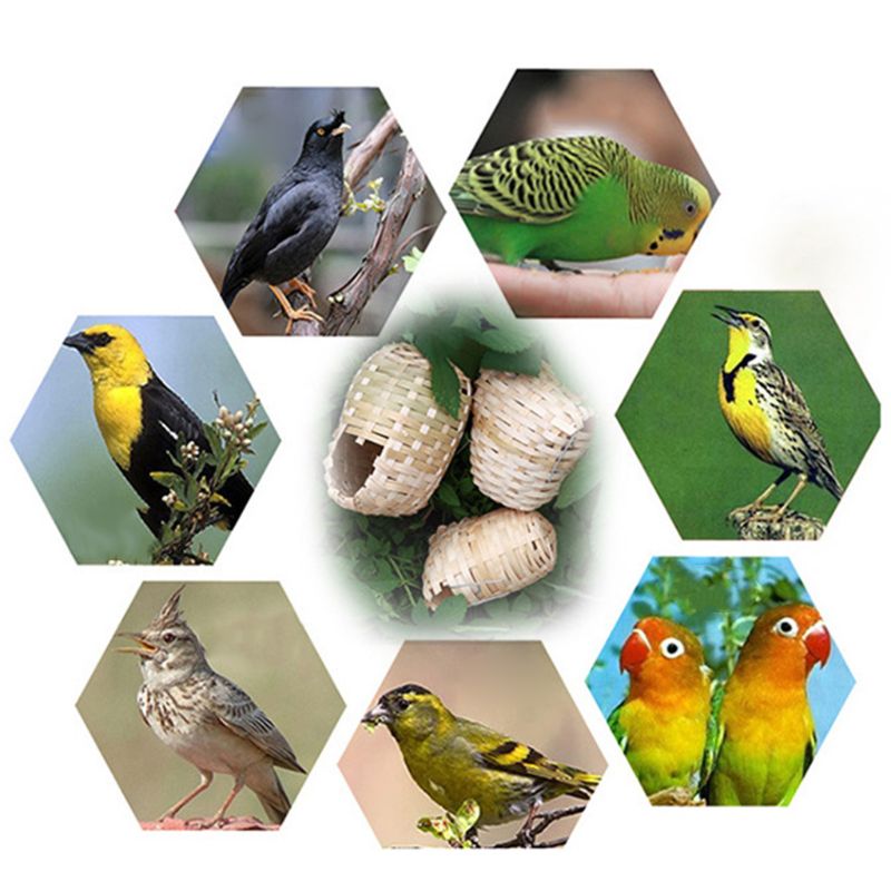 Natural Bamboo Bird House Hand Made Finch Hideout Cage Toy Outdoor Hut Shelter