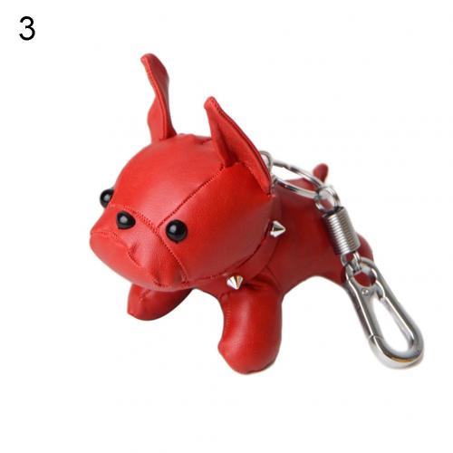 Mini Bulldog Puppy Keychains Faux Leather Doll Key Rings Hanging Pendant Key Holder Charm Bags Decor Car Trinket Punk Chaveiros: 3