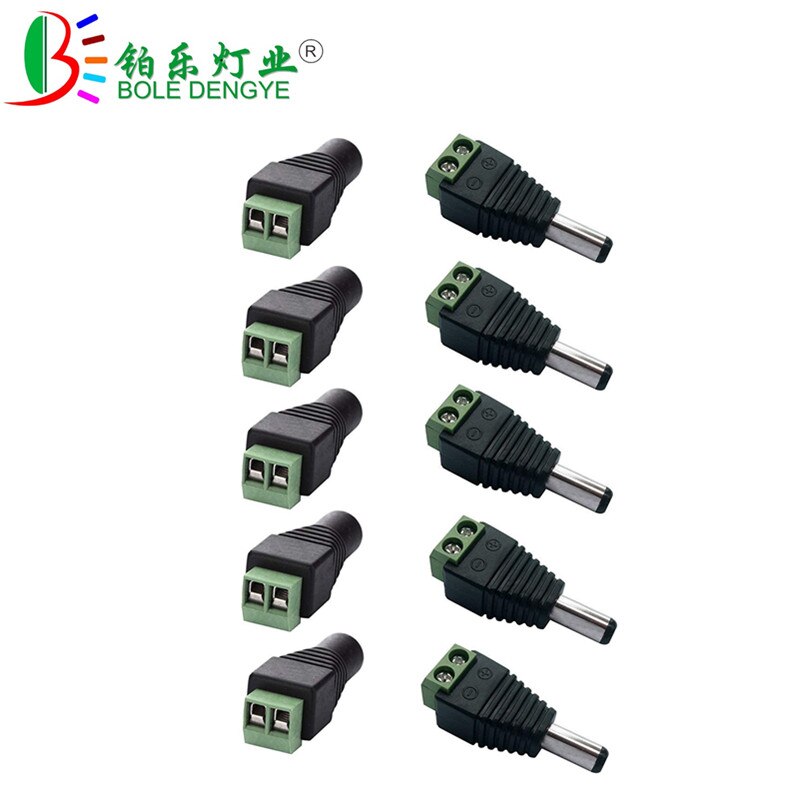 1 pcs DC Conector 5.5mm x 2.1mm Power Jack Feminino Masculino Plug Adapter Para 3528 5050 5630 Único cor LED Strip E Câmera de CCTV