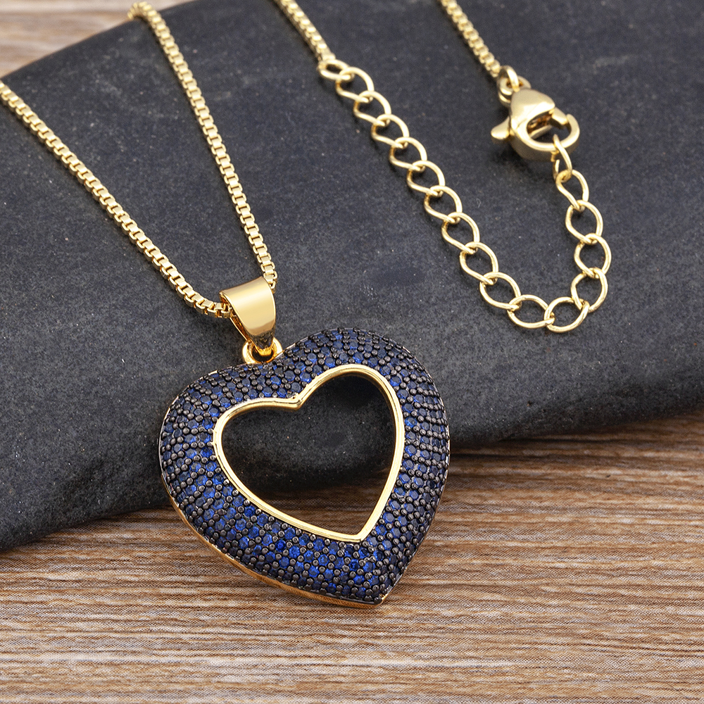 Nidin, collar de cadena de eslabones con colgante de circonita de cristal hueco en forma de corazón en 4 colores de , joyería con dijes para mujer, de aniversario