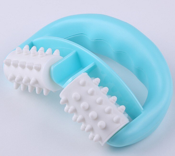 Plastic handle roller massager hand two-wheel round shank massager full body massager Factory Direct: Blue Dot