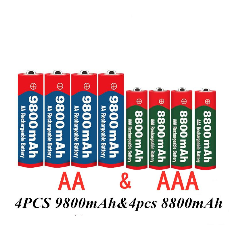 1.5V AAA 8800mAh Alkaline battery + 1.5V AA 9800mAh Alkaline Rechargeable battery aa&aaa for led light toy mp3: Gold