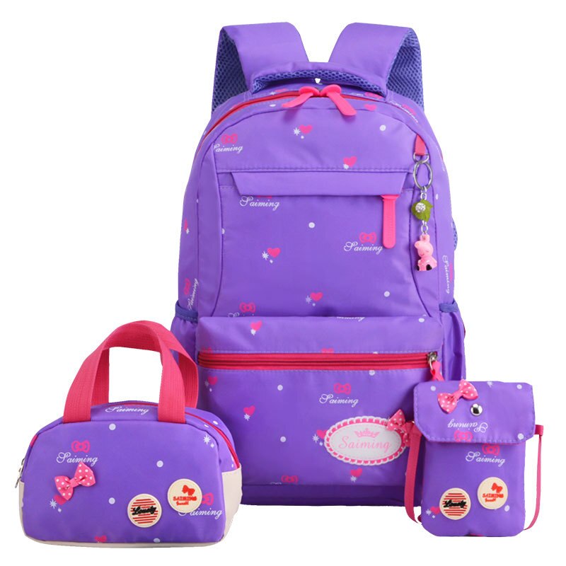 Sacs d'école à 3 imprimés pour enfants, cartable tendance pour filles: 3  purple