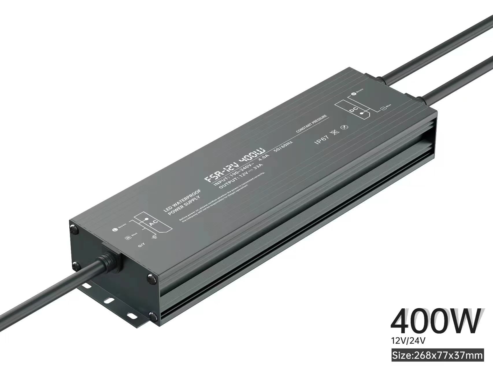 Controlador LED fuente de alimentación impermeable IP67 IP68 transformador de iluminación AC190V ~ 240V a DC 12V 24V 10W 20W 30W 50W 100W adaptador para exteriores: Gris / 380 V