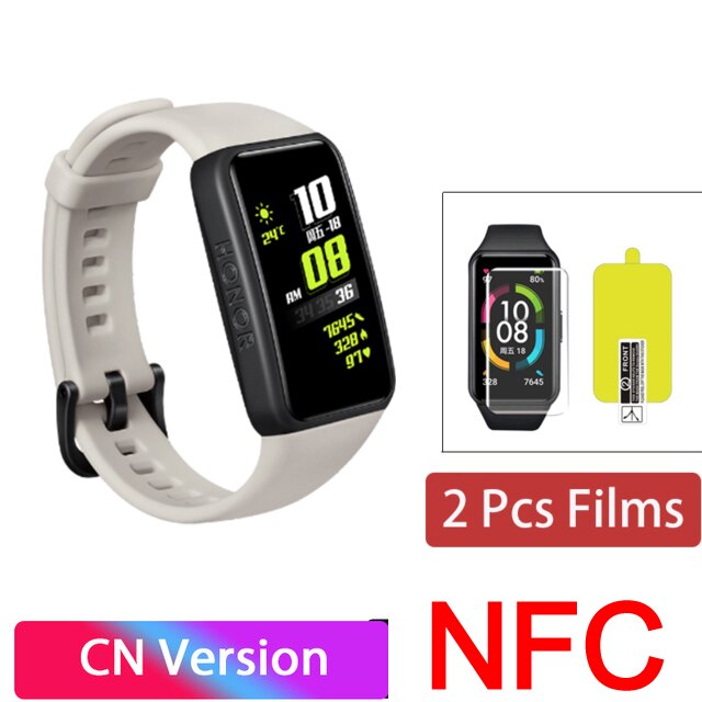 Honor Band 6 Smartwatch 1.47 "Amoled Display 14 Dagen Batterij Bloed Zuurstof Hartslagmeter Smart Horloge Bluetooth Slaap: NFC  grey add film