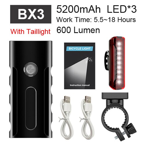 Newboler 5200 mah krachtige fietslamp 3 led aluminium usb fiets koplamp set regenbestendige mtb voorlamp fietslamp powerbank: Bx3 sets