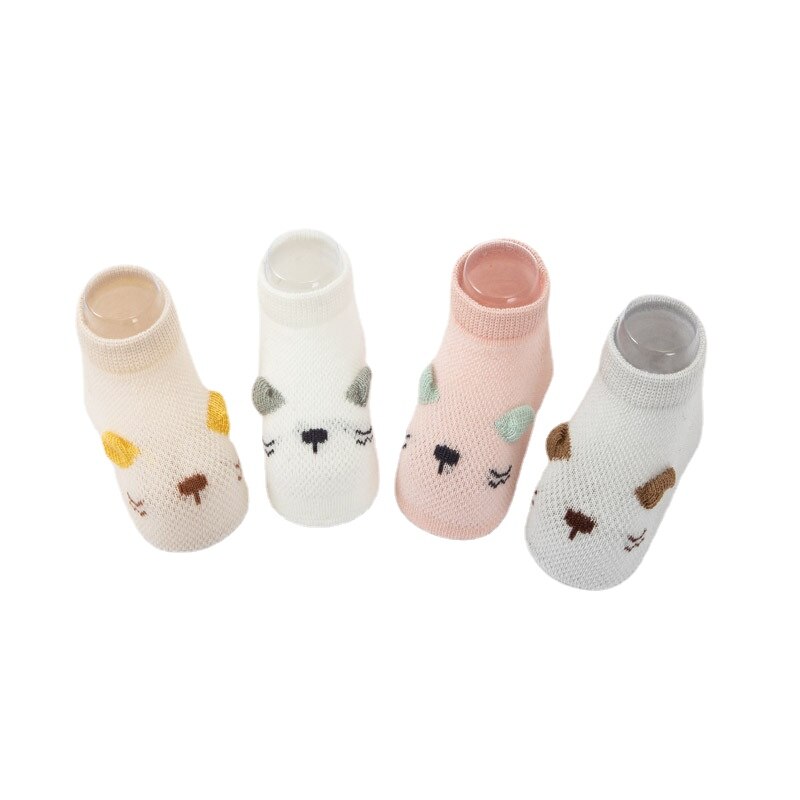 4Pairs Anti-slip Non Skid Ankle Baby Socks Mesh Breathable Rubber Grips Cotton Children Boy Girl&#39;s Toddler Floors Newborn Socks