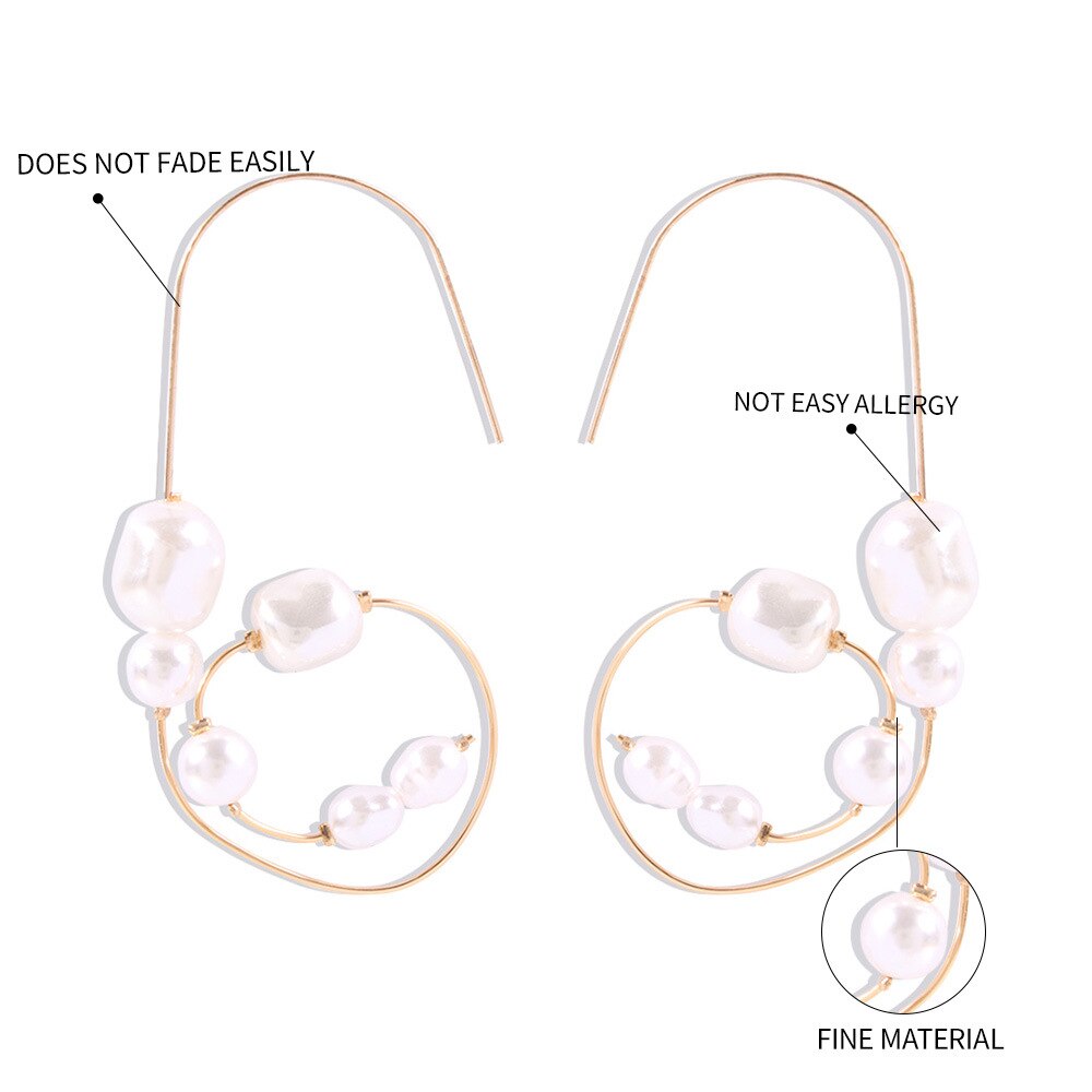HUANZHI 2020 nowy metal retro elegancki geometria okrągły krzywa asymetria perłowy kolczyk dla kobiet impreza jesień zima biżuteria prezent