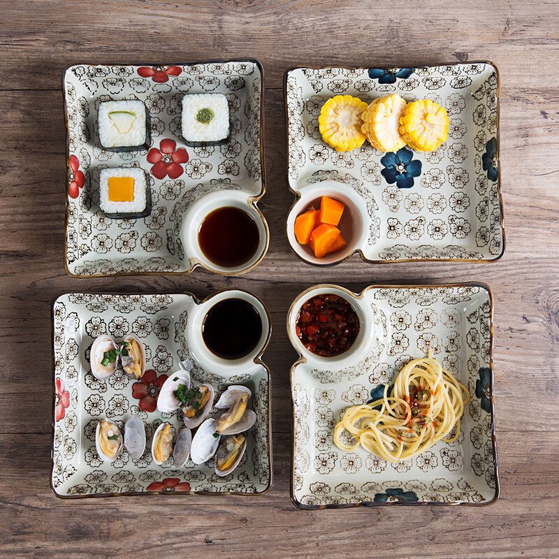 Japansk keramisk dumplings skål sushi plade med sovs fad køkken bordservice middagsplader dessert kage frugt bakke porcelæn