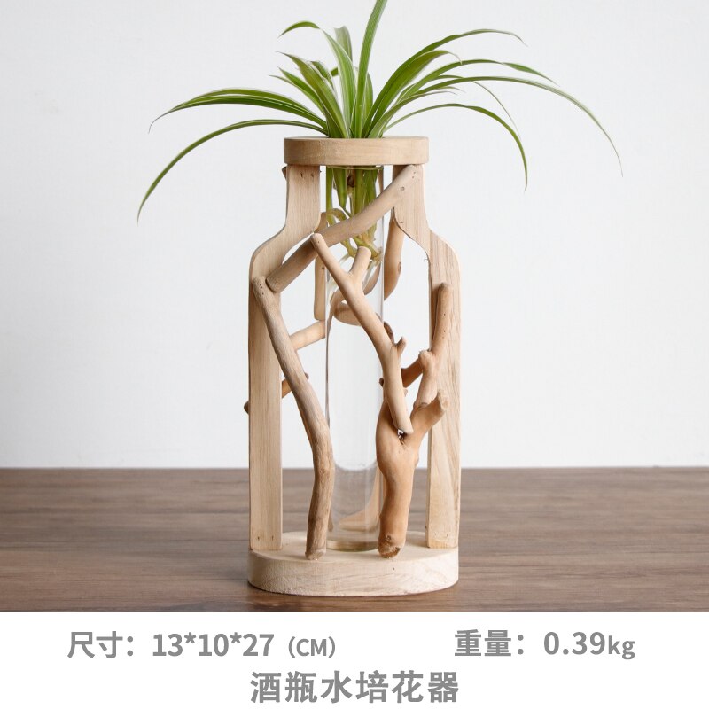 Jarrón de madera puro hecho a mano decorado maceta de madera para flores sólidas para vidrio contenedor hidropónico Floral florero decorativo casero: A
