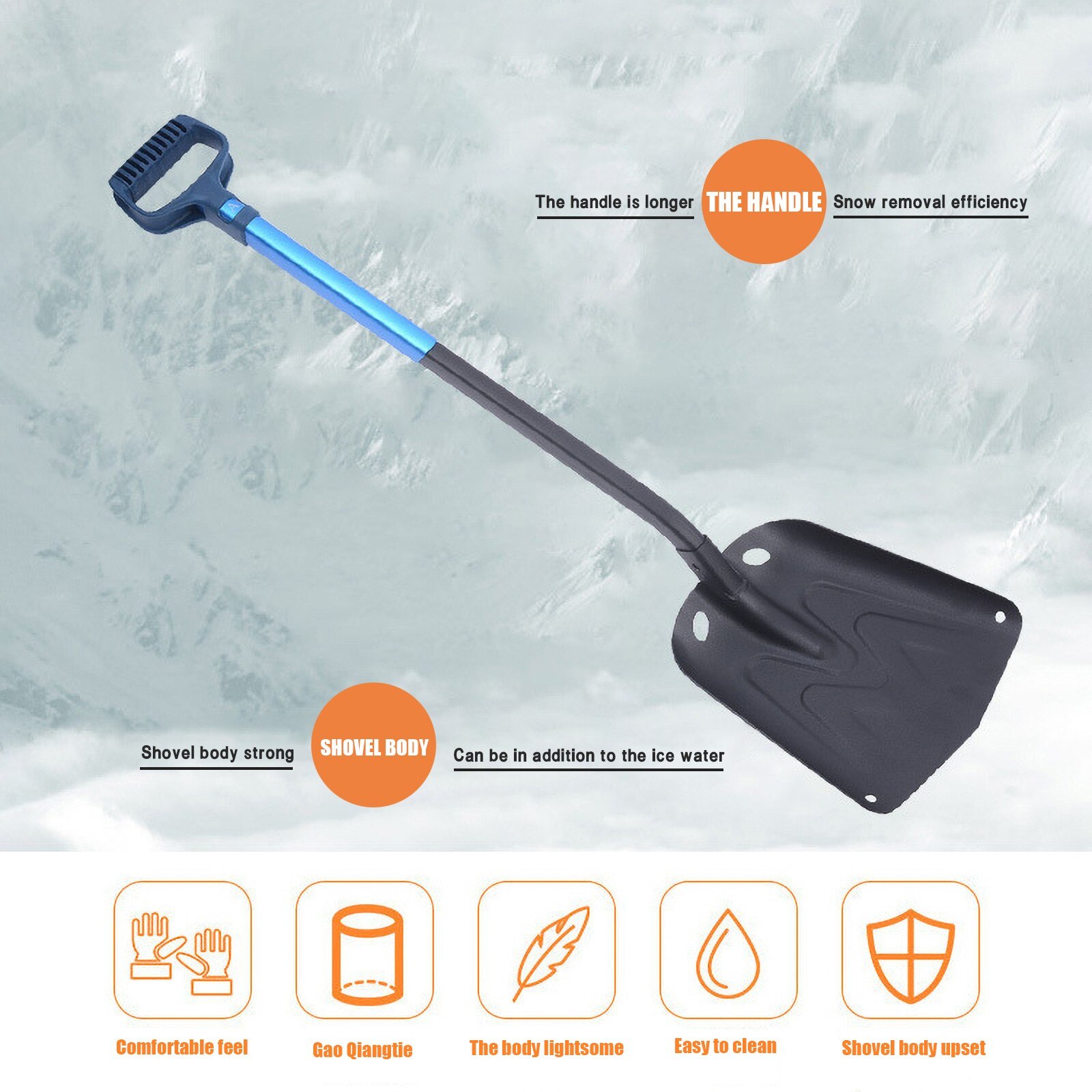 Pala de nieve telescópica de invierno, pala de nieve portátil multifuncional