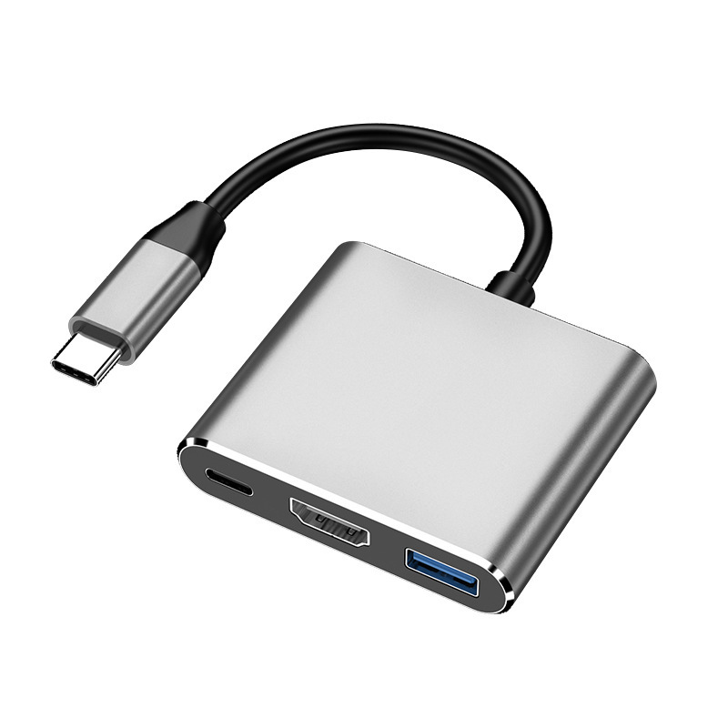 3 w 1 USB C HUB TYPE-C do HDMI Adapter TYPE C Przedłużacz USB 3.0 Konwerter HDMI Adapter do PC Laptop Macbook: Srebrny