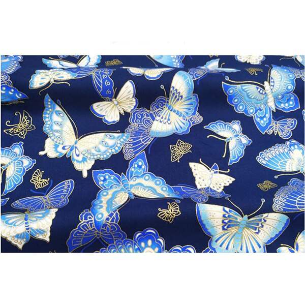 Blu Bianco di Cotone Della Farfalla Bronzing Tessuto, Pretagliati di Cucito Tessuto patchwork trapuntatura FAI DA TE Tessuto Giapponese: FA190149-1 / 50x145cm