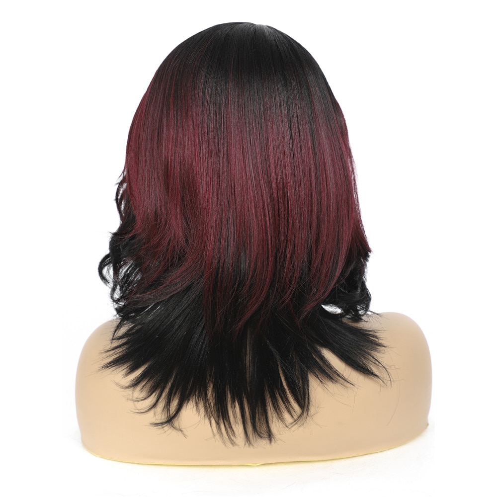 Brown Color Synthetic Hair Wigs With Bangs Side Part X-TRESS High Temperature Fiber Glueless Hairpiece Straight Women Short Wig