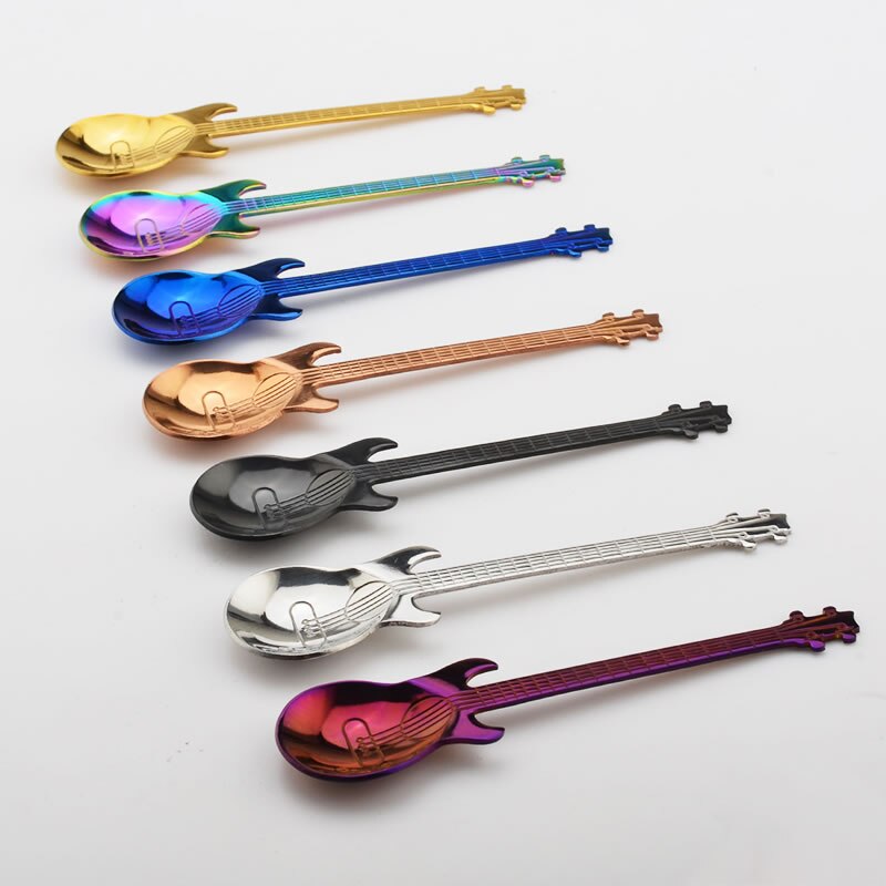 Cuchara de guitarra de acero inoxidable, cuchara agitadora para café o té, cuchara pequeña para música, cuchara para helado, vajilla creativa para el hogar o la cocina