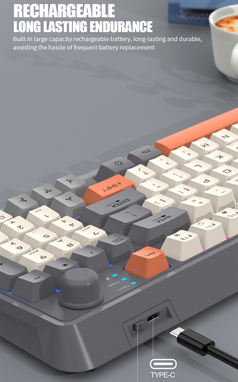 Nederland Draadloos mechanisch toetsenbord 94 toetsen 95% lay-out Engels Spaans Russisch Koreaans Arabisch toetsenbord Muisset Bluetooth 2.4G Type C Connect RGB K94 Grote oplaadbare batterij Ergonomie Gaming