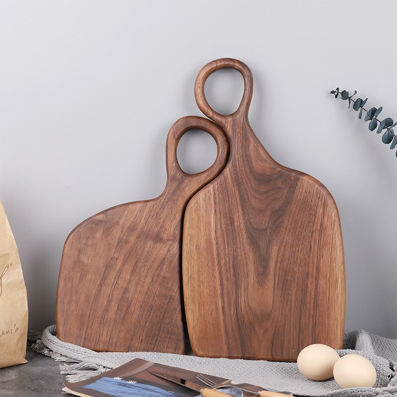 Black Walnut Wood Cutting Board with Handle Wooden Chopping Board Irregular Cutting Board for Meat Bread Charcuterie Board