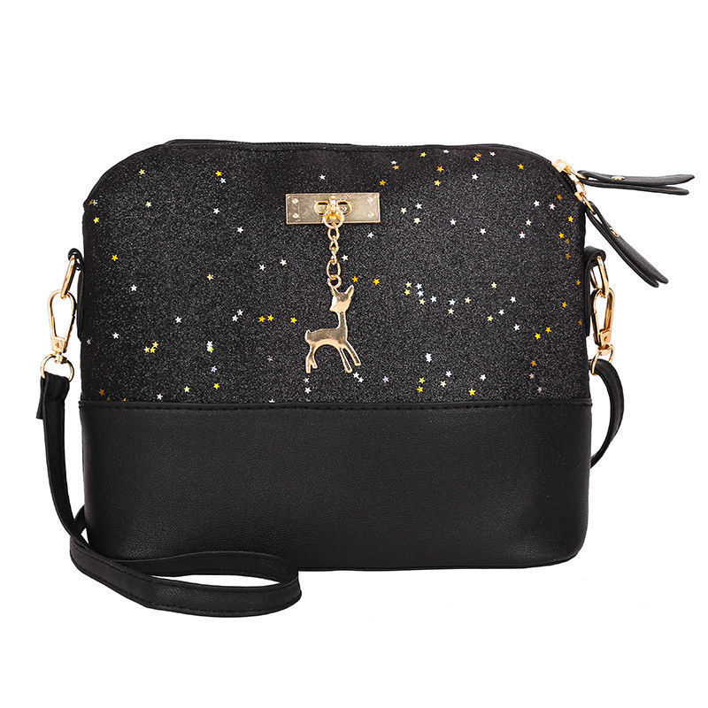 Hisuely Pailletten Vrouwen Pu Lederen Handtassen Schoudertas Bling Bling Shell Zakken Messenger Crossbody Hobo Satchel Purse Meisje Q4: Black