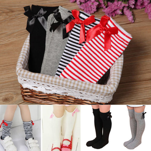 Lovely Girls Kids Toddler Bow Knee High Socks Colours Silk Bow 1 to 8 years