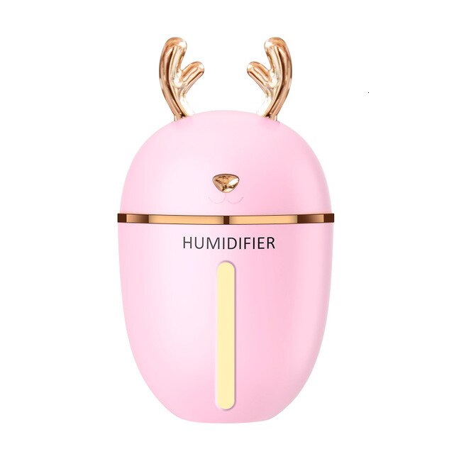 450ml grote capaciteit schattige herten luchtbevochtiger nachtlampje usb-oplaadbaar aromatherapie etherische olie luchtverspreider mistmaker voor in de auto: Roze