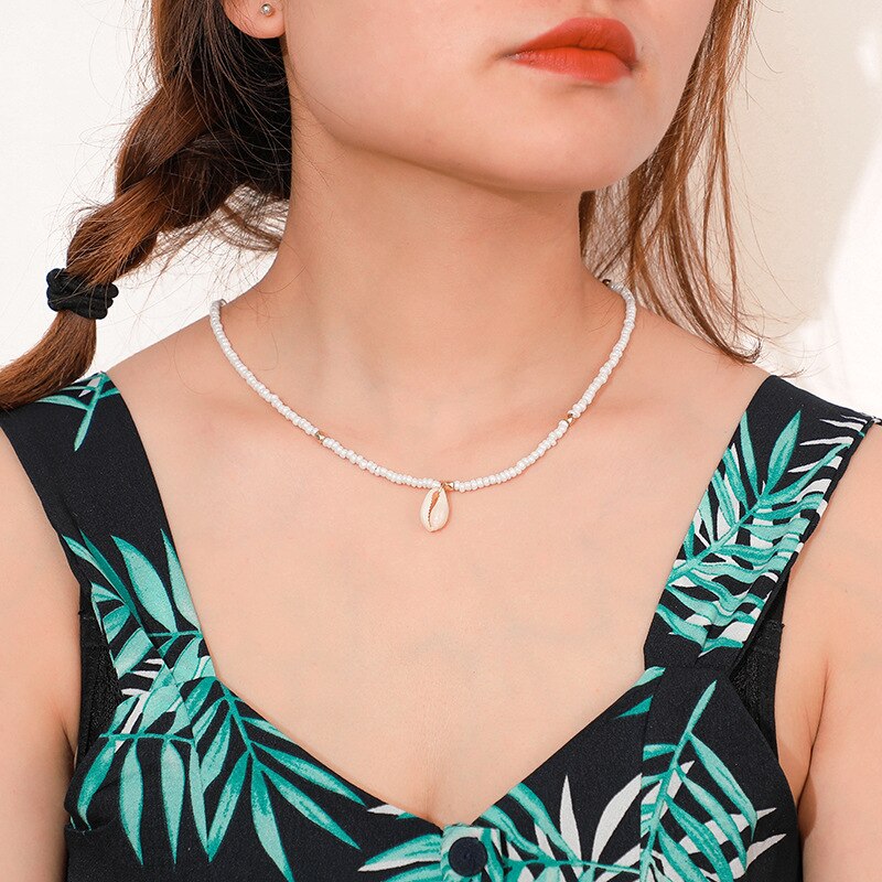 Conch Havaiian Zee Shell Choker Shell Hangers Ketting Strand Vrouwen Natuurlijke Shell Sieraden zwarte Ketting Chokers: XIU34569