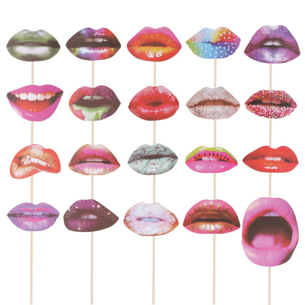 20pcs Photo Booth Props Funny Red Lips Selfie Props Unique Picture Shooting Props for Party Festival Gathering: As Shown 1