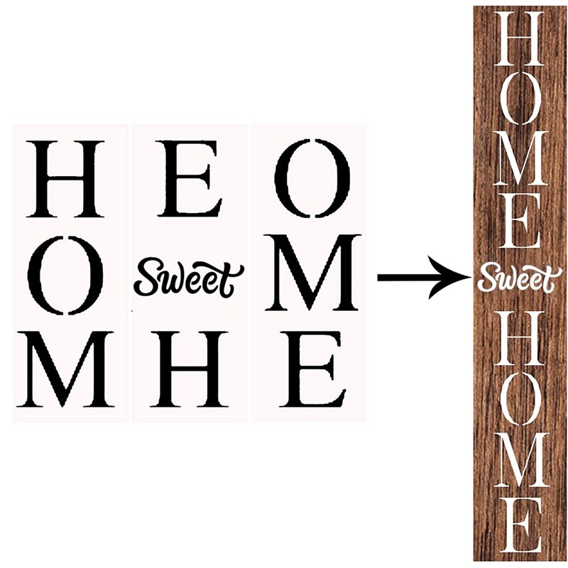 Große, vertikale „home sweet home“-schablonen zum bemalen von holz, wiederverwendbares schablonenset für holzschilder, leinwände und diy-bastelarbeiten
