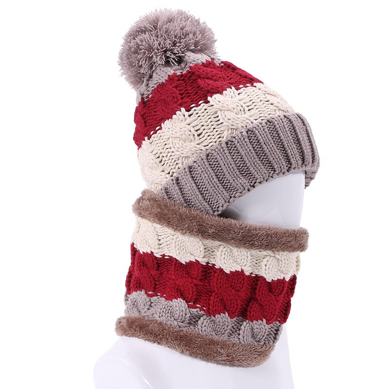 Vinter pompon hat og tørklæde sæt til kvinder strikket tykke varme piger motorhjelm hatte med foring kvindelig hals ring tørklæde 2 stykke sæt: B