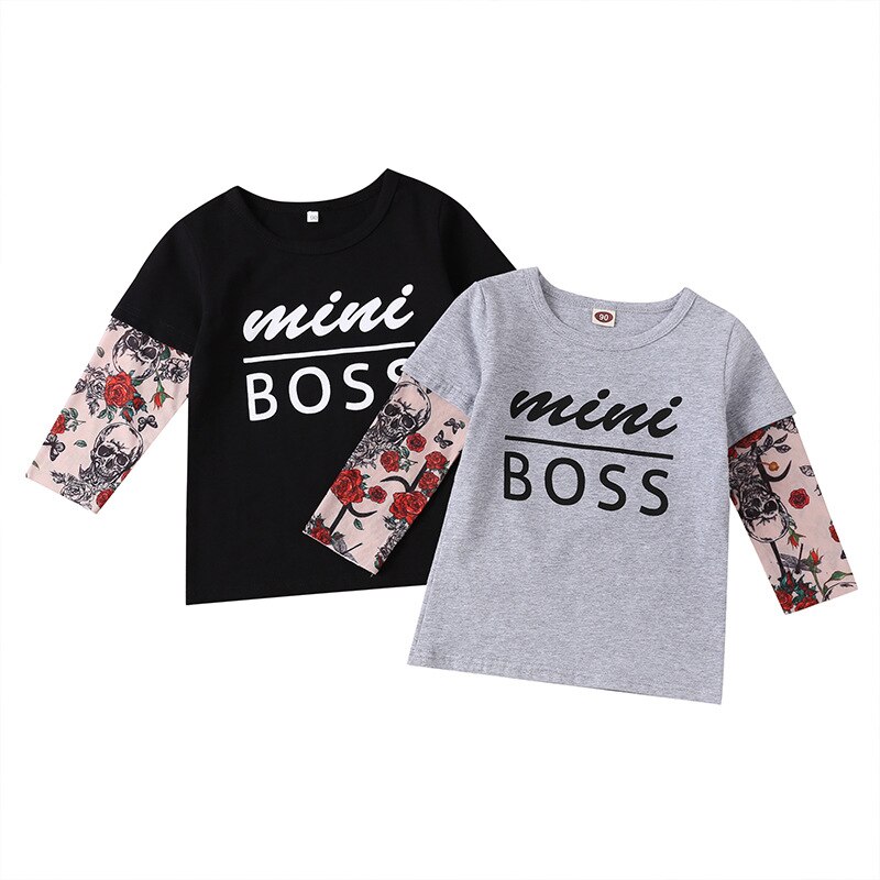 Nuovo cuciture moda Europee e Americane del tatuaggio di stampa dei ragazzi a maniche lunghe T-shirt in cotone per bambini camicia a maniche lunghe