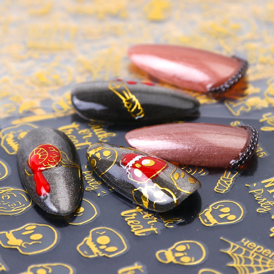 Halloween negler svarte klistremerker nail art dekaler edderkopp spøkelse gresskar kult skummelt skyveomslag negledekor manikyr chstzg 032-040