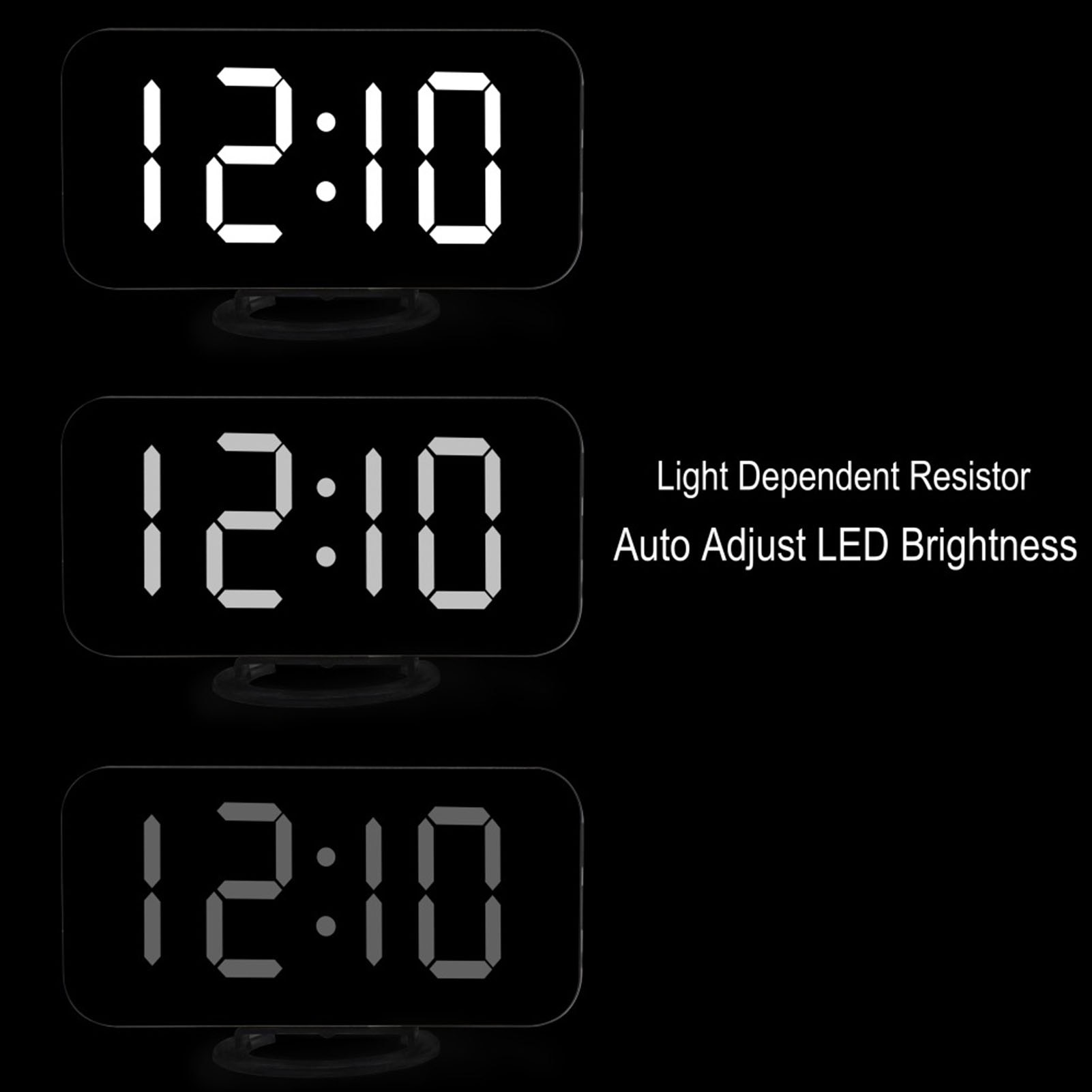 Digital LED Mirror Alarm Clock Dimmable Night Mode Bedside Clock