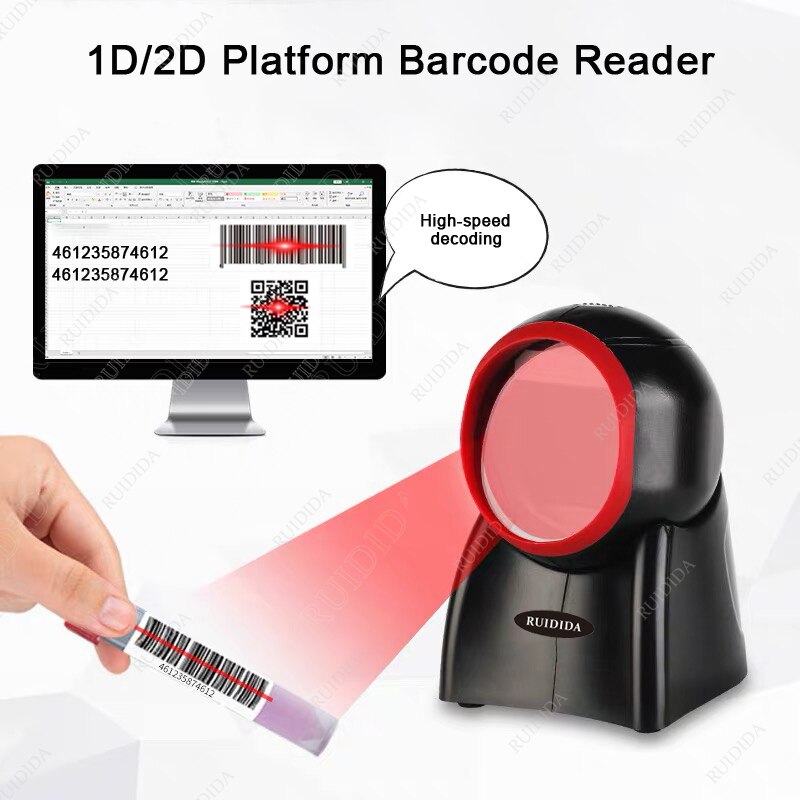 Qr Code Desktop Barcode Reader Usb 2D Hand-Gratis Bar Code Scanner 2d Auto Sense PDF417 Data Matrix Reader voor Supermarkt Winkel