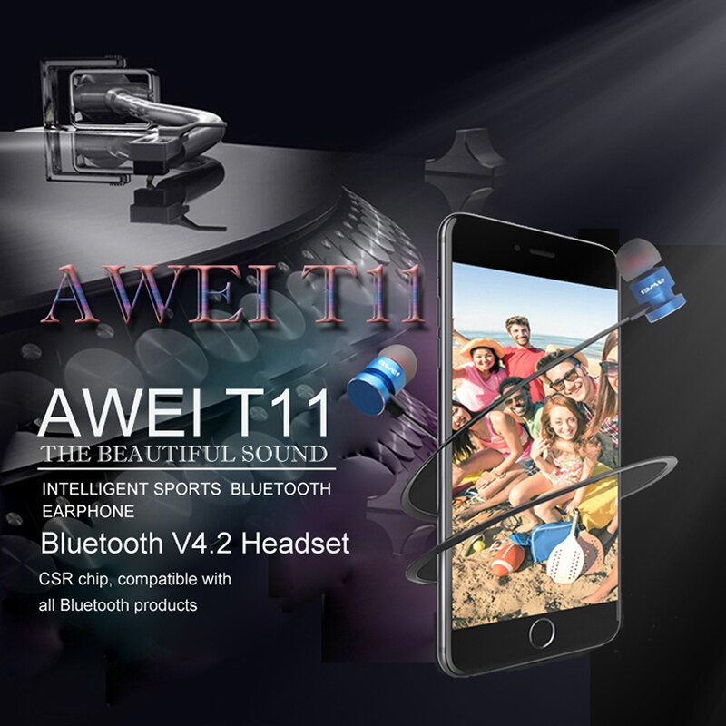AWEI T11 Wireless Bluetooth Earphone Sport Headphones With Mic Earbuds Sport Stereo Sound Headset Headphones Earpieces For Phone