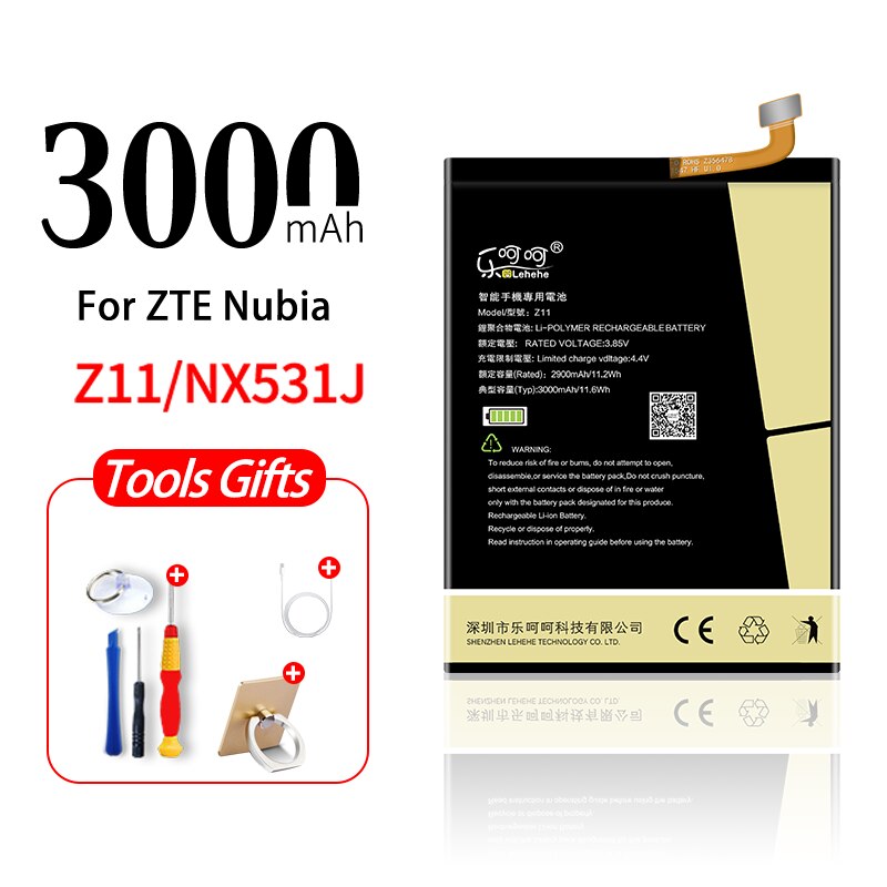 LEHEHE Battery for ZTE Nubia Z11 Li3829T44P6h806435 NX531J 3000mAh 3400mAh Rechargeable Battery with Tools: 3000mAh NX531J