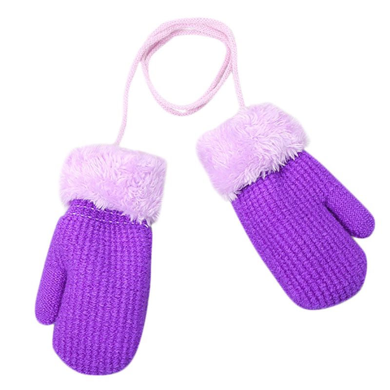 Hiver en plein air bébé garçon fille gants tricotés corde chaude doigt complet mitaines gants: VIOLET